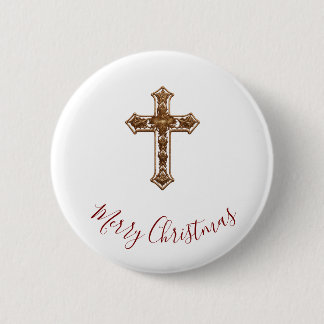 Badge Rond 5 Cm Bouton Joyeux Noël - Croix