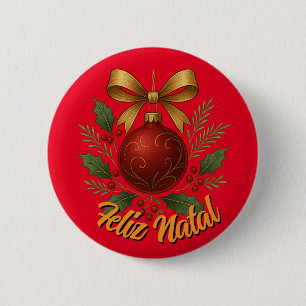 Badge Rond 5 Cm Bouton Joyeux Noël - Feliz Natal
