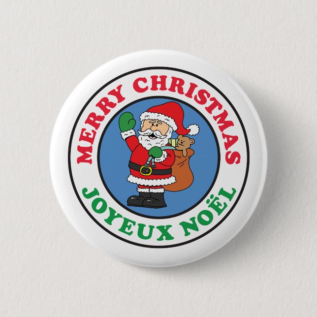 Badge Rond 5 Cm Bouton Joyeux Noel French Christmas Père Noël (Devant)