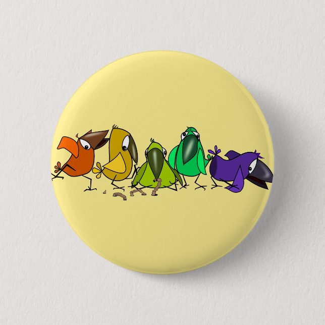 Badge Rond 5 Cm Bouton Joyeux Oiseaux colorés Fun (Devant)