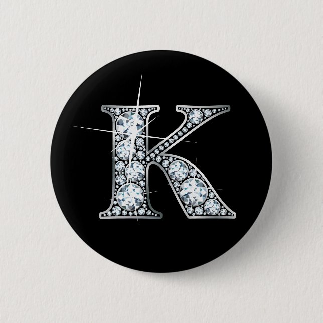 Badge Rond 5 Cm Bouton "K" Faux-"Diamond Bling" (Devant)
