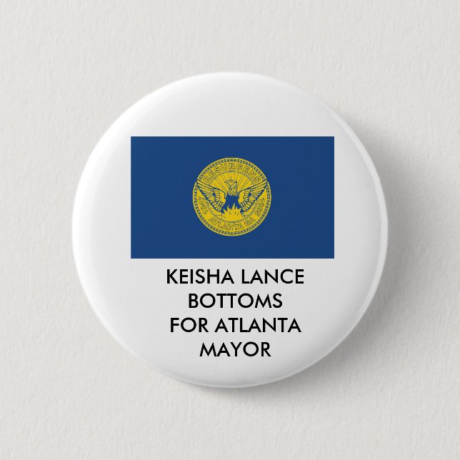 BADGE ROND 5 CM BOUTON KEISHA LANCE POUR ATLANTA MYOR BUTTON (Devant)