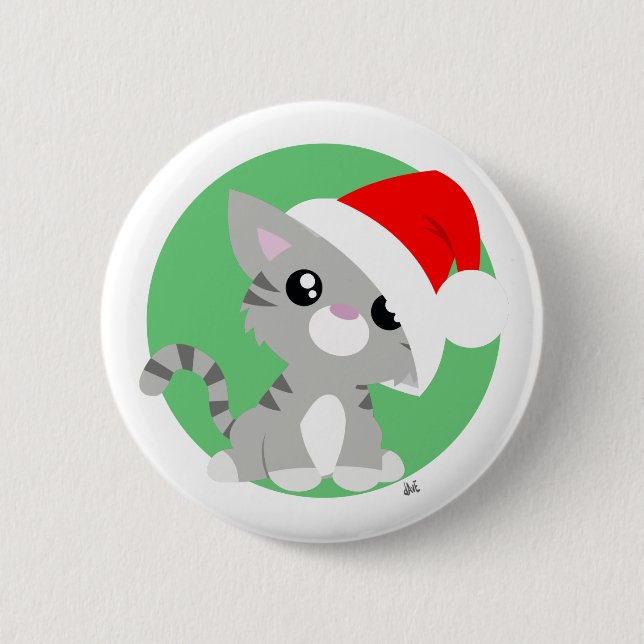 Badge Rond 5 Cm Bouton Kitty de Noël gris (Devant)