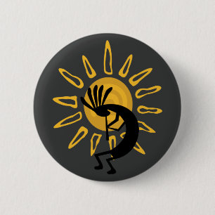 Badge Rond 5 Cm Bouton Kokopelli Southwest Gold Sun