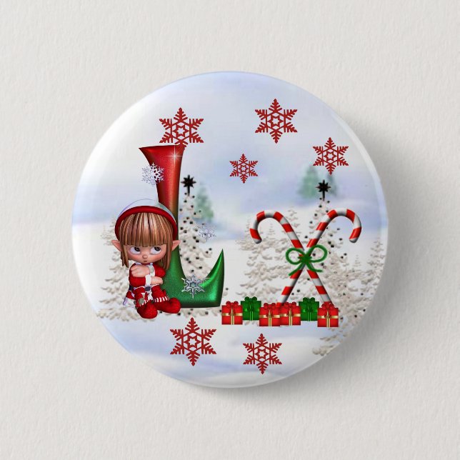 Badge Rond 5 Cm Bouton L de Noël de monogramme (Devant)