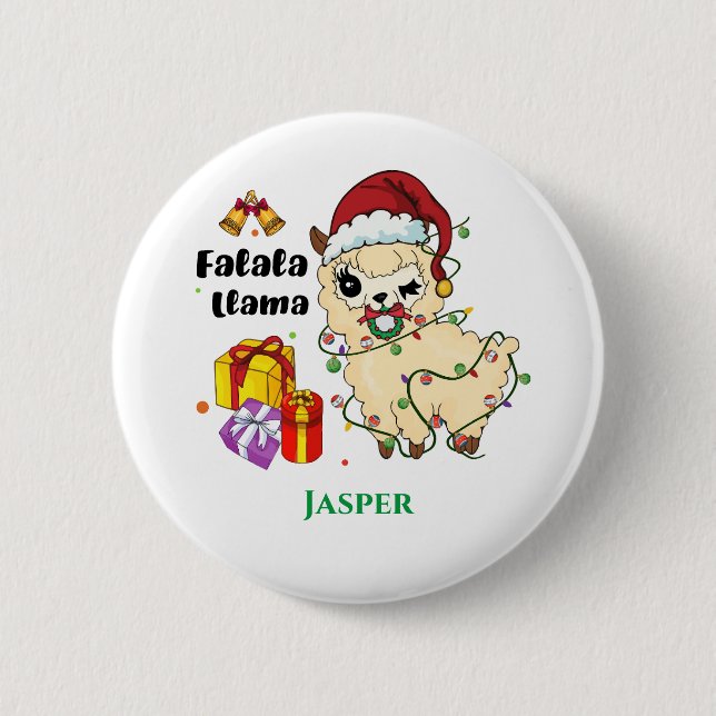 Badge Rond 5 Cm Bouton Lama de Noël (Devant)