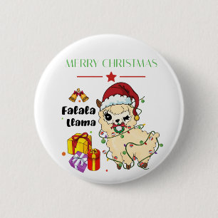 Badge Rond 5 Cm Bouton Lama de Noël