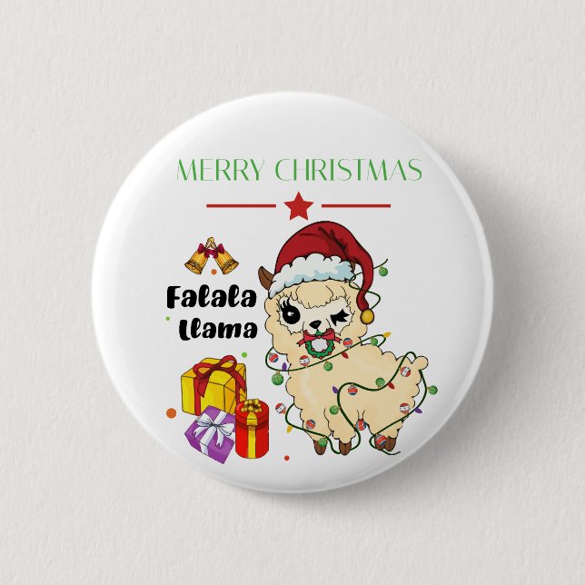 Badge Rond 5 Cm Bouton Lama de Noël (Devant)