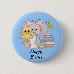 Badge Rond 5 Cm Bouton lapin de Pâques