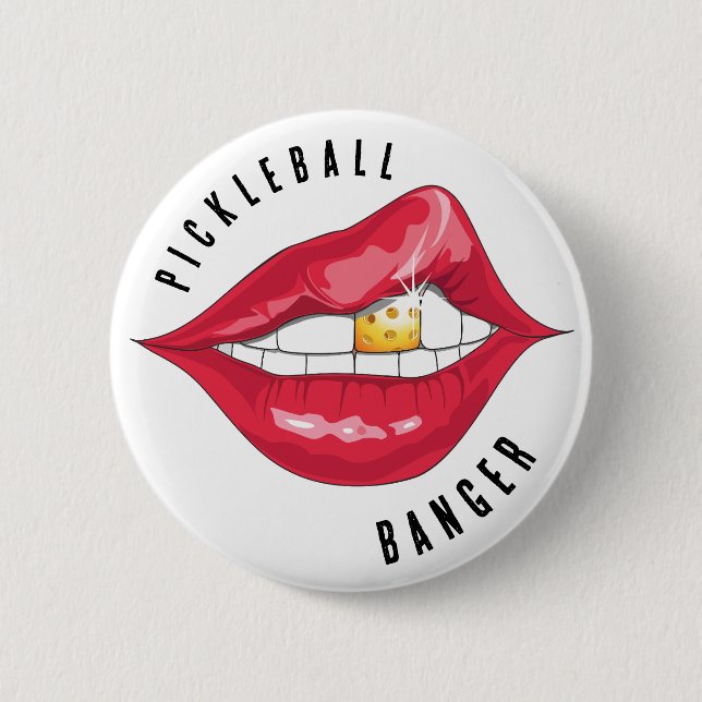 Badge Rond 5 Cm Bouton Lèvres rouges Pickleball Banger (Devant)