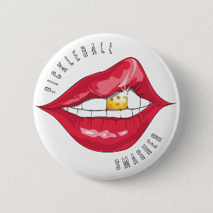 Badge Rond 5 Cm Bouton Lèvres rouges Pickleball Smasher