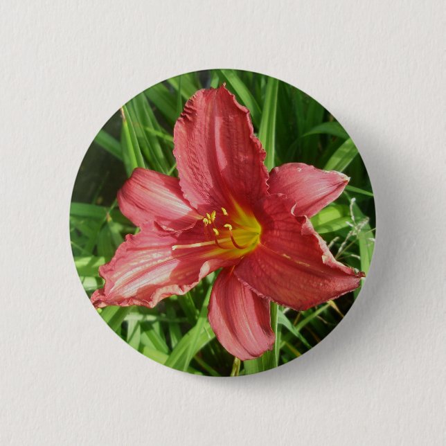 Badge Rond 5 Cm Bouton Lily rouge rouillé (Devant)