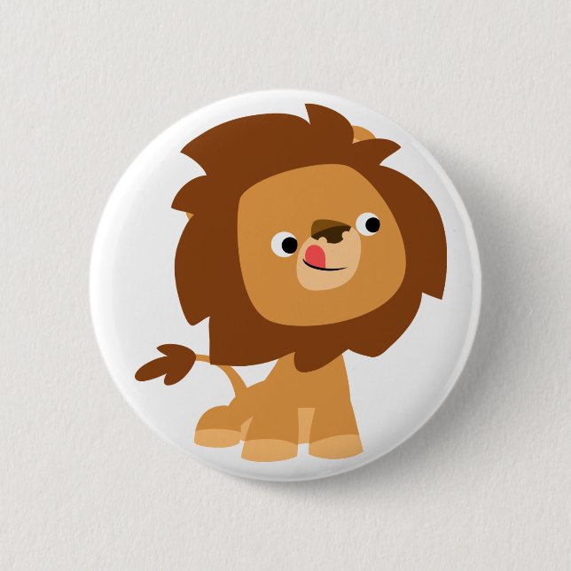 Badge Rond 5 Cm Bouton Lion de caricature cute et gourmand (Devant)