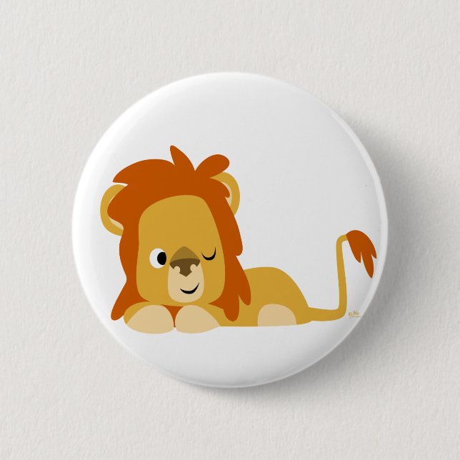 Badge Rond 5 Cm Bouton Lion de caricature mignonne Awake (Devant)