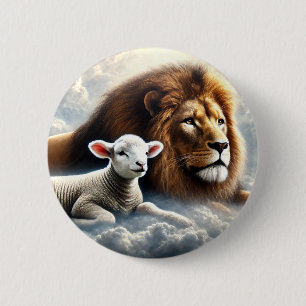 Badge Rond 5 Cm Bouton Lion et agneau