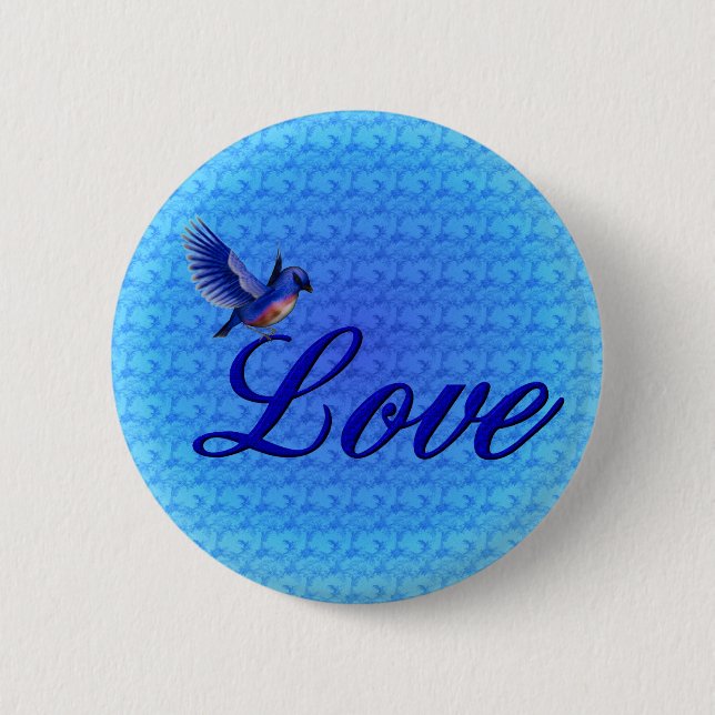 Badge Rond 5 Cm Bouton Love Elegant Bluebird (Devant)