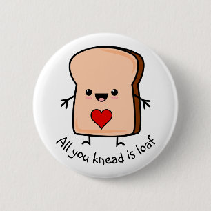 Badge Rond 5 Cm Bouton Love Heart Toast Bread