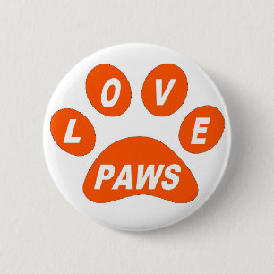 Badge Rond 5 Cm Bouton Love Paws sur pattes orange