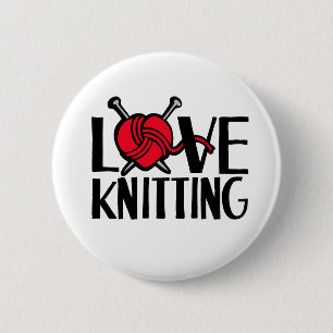 Badge Rond 5 Cm Bouton Love tricot en rouge noir blanc