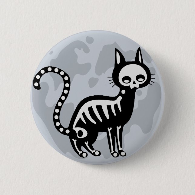 Badge Rond 5 Cm Bouton Lune de chat noir Skeleton (Devant)