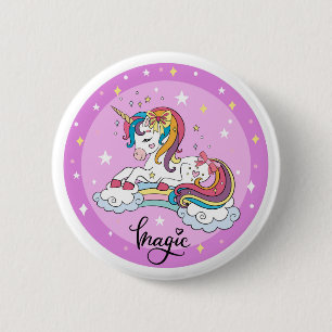 Badge Rond 5 Cm Bouton magique Unicorn