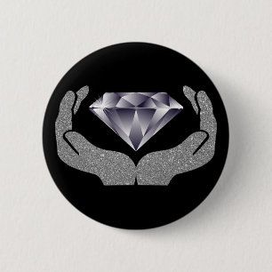 Badge Rond 5 Cm Bouton Mains de diamant