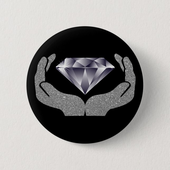 Badge Rond 5 Cm Bouton Mains de diamant (Devant)