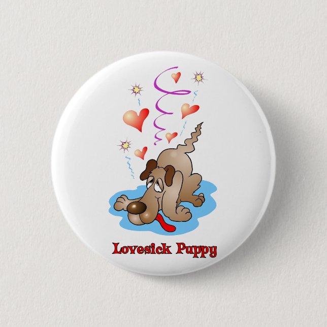 Badge Rond 5 Cm Bouton malade d'amour de chiot (Devant)