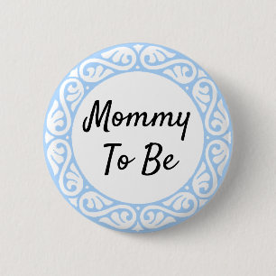 Badge Rond 5 Cm Bouton "Maman to be Blue and White Baby shower"
