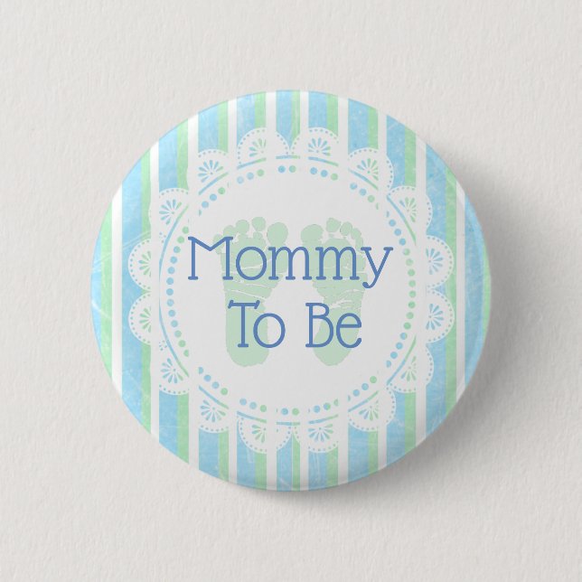 Badge Rond 5 Cm Bouton Maman to be Blue Green Baby shower (Devant)