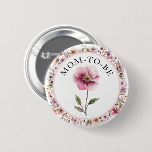 Badge Rond 5 Cm Bouton "Maman to be" du Fleur sauvage aquarelle