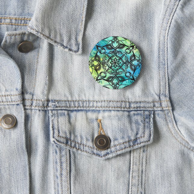Badge Rond 5 Cm Bouton Mandala Abstrait (En situation)
