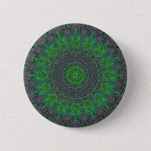 Badge Rond 5 Cm Bouton Mandala Abstrait vert sur la croissance sup