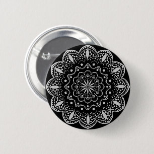 Badge Rond 5 Cm Bouton Mandala   Noir et Gris