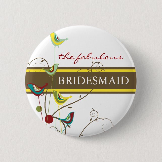 Badge Rond 5 Cm Bouton Mariage BRIDESMAID Summer Birds And Swirls (Devant)