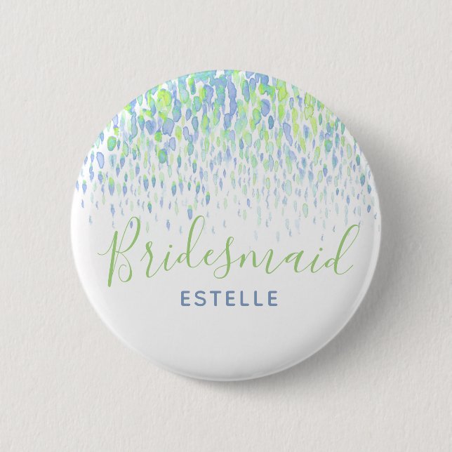 Badge Rond 5 Cm Bouton mariage d'art abstrait vert Bridesmaid (Devant)