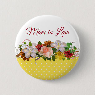 Badge Rond 5 Cm Bouton Mariage de Bouquet Floral Mère en droit