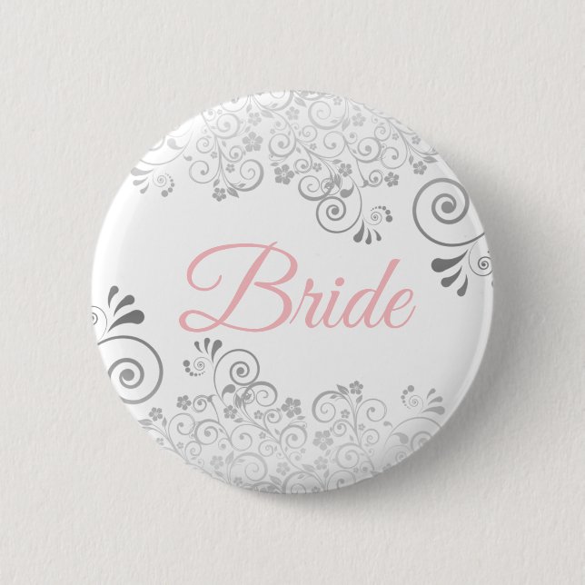 Badge Rond 5 Cm Bouton mariage de mariée rose et gris (Devant)