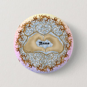 Badge Rond 5 Cm Bouton mariage des mains du coeur