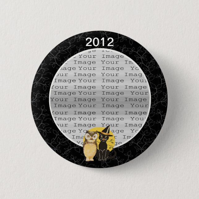 Badge Rond 5 Cm Bouton Mariage d'Halloween Chat & Owl (Devant)