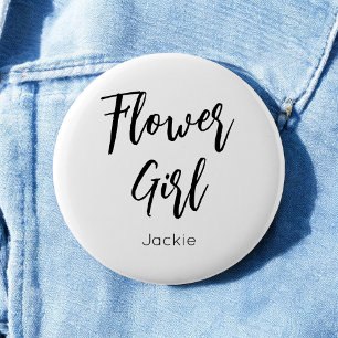 Badge Rond 5 Cm Bouton Mariage noir blanc Flower Girl