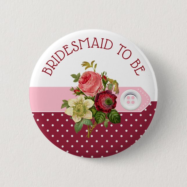 Badge Rond 5 Cm Bouton Mariage Rose BRIDESMAID (Devant)