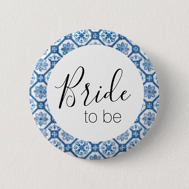 Badge Rond 5 Cm Bouton Mariée à être - Carrelage bleu (Devant)