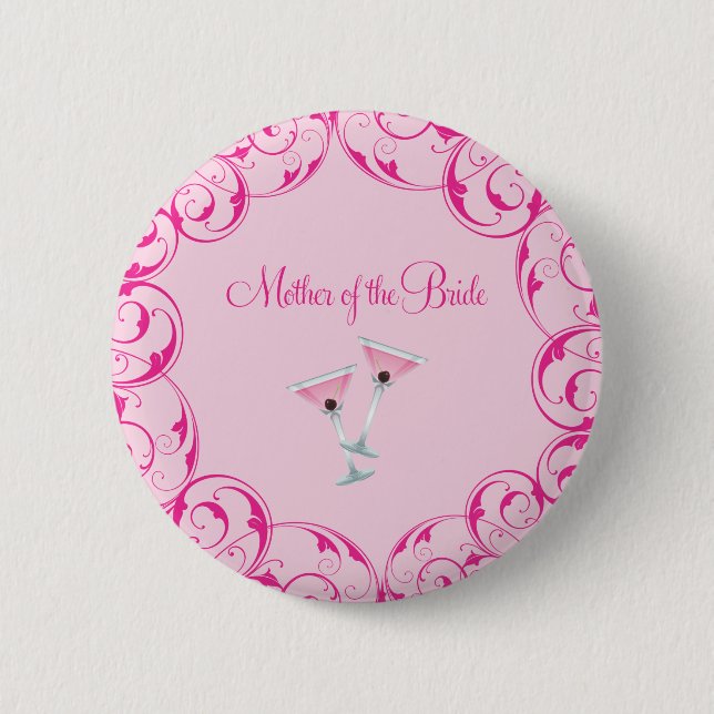 Badge Rond 5 Cm Bouton Martini de la mère de l'épouse Pink Swirl (Devant)