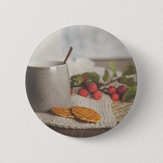 Badge Rond 5 Cm Bouton Matinée Café et Biscuits Cosy (Devant)