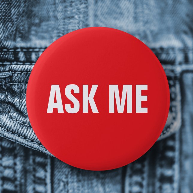 Badge Rond 5 Cm Bouton Me demander - rouge et blanc (Ask me pin back button badge - red and white)