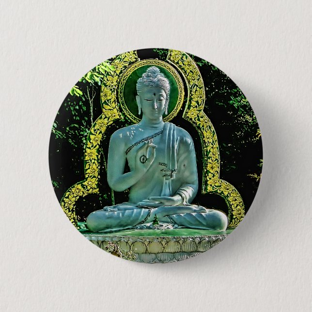 Badge Rond 5 Cm Bouton méditant de Bouddha (Devant)