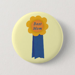 Badge Rond 5 Cm Bouton Meilleure maman Bleu Ruban Fleur Jaune Bout