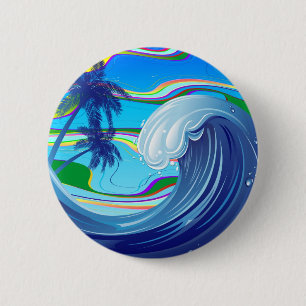 Badge Rond 5 Cm Bouton Mer Ocean Big Wave Water