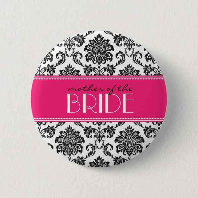 Badge Rond 5 Cm Bouton Mère de la mariée Damask à Fuchsia (Devant)